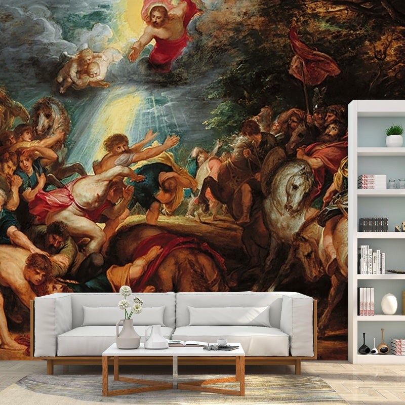 Customized Religious Wall Mural Retro the Conversion of Saint Paul Pattern Wall Decor in Brown