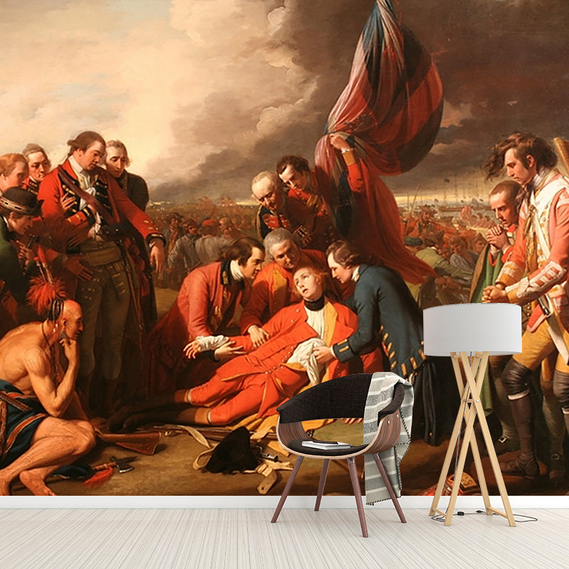 Custom Size Illustration Vintage Murals with The Death of General Wolfe Pattern in Red Brown