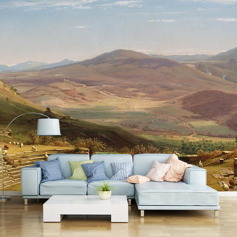 Brown Classic Wallpaper Murals Personalized Sheep on Hillside Painting Wall Decor for Home