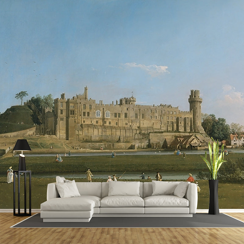 Canaletto Warwick Castle Painting Murals for Bedroom Full Size Wall Decor in Blue-Green