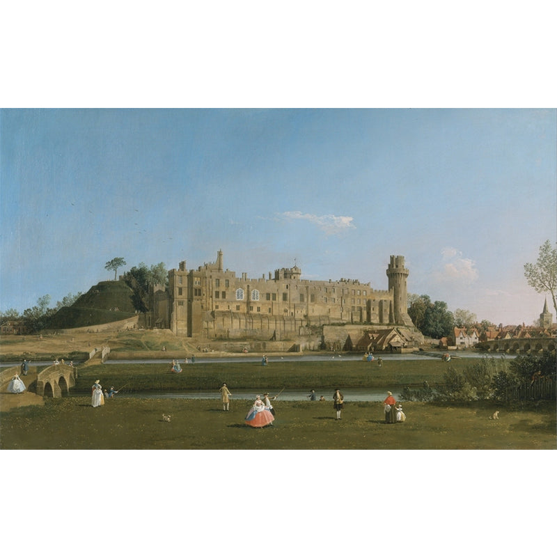 Canaletto Warwick Castle Painting Murals for Bedroom Full Size Wall Decor in Blue-Green