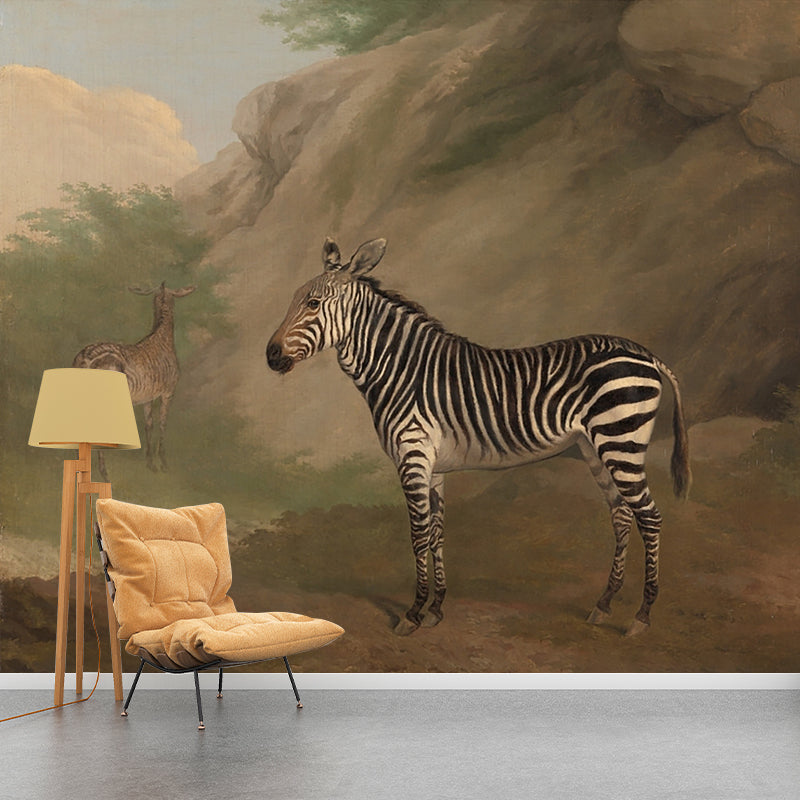 Brown Zebra Drawing Wallpaper Murals Animals Theme Rural Stain-Proof Wall Art for Stairs