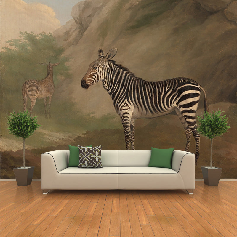 Brown Zebra Drawing Wallpaper Murals Animals Theme Rural Stain-Proof Wall Art for Stairs