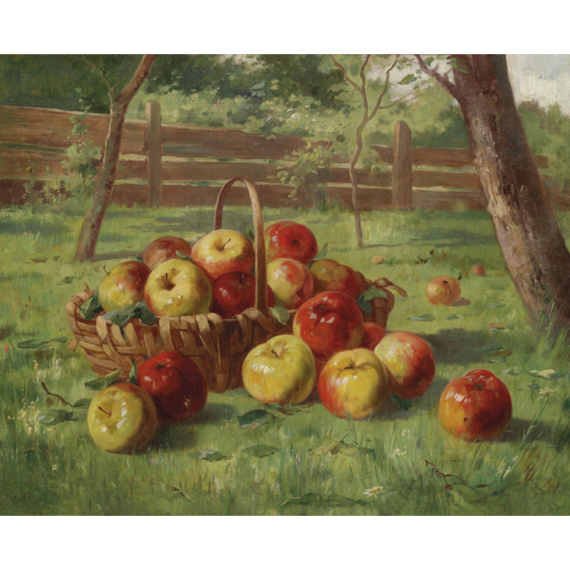 Waterproof Basket of Apple Murals Decal Non-Woven Fabric Countryside Wall Art for Home