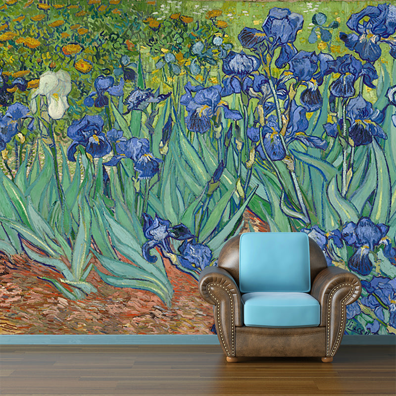Illustration Antique Wallpaper Murals Blue-Green Van Gogh Irises in the Garden Wall Art