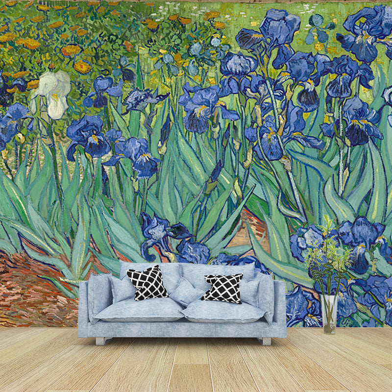 Illustration Antique Wallpaper Murals Blue-Green Van Gogh Irises in the Garden Wall Art