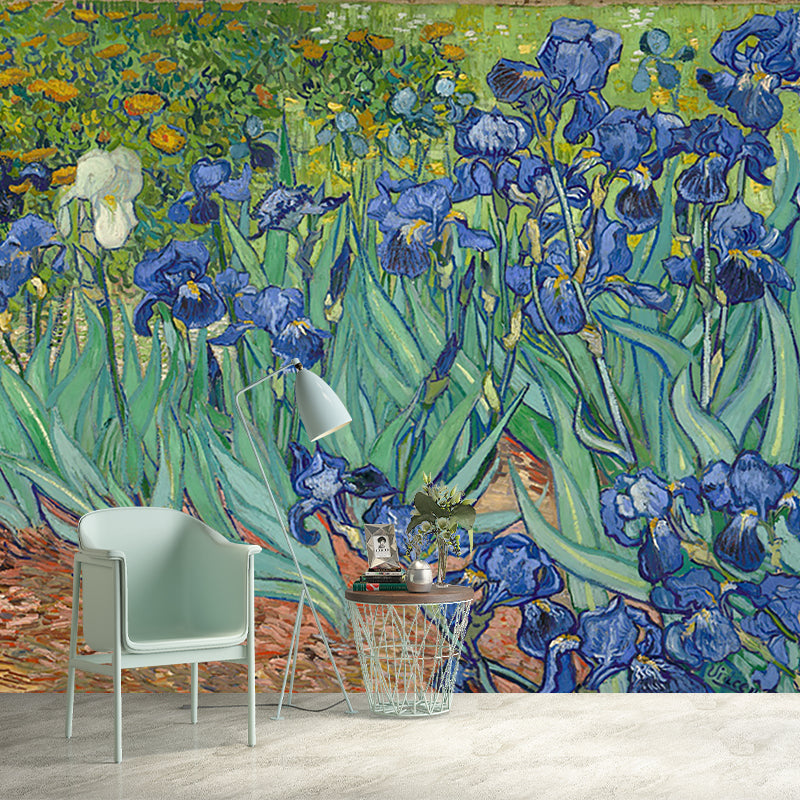 Illustration Antique Wallpaper Murals Blue-Green Van Gogh Irises in the Garden Wall Art