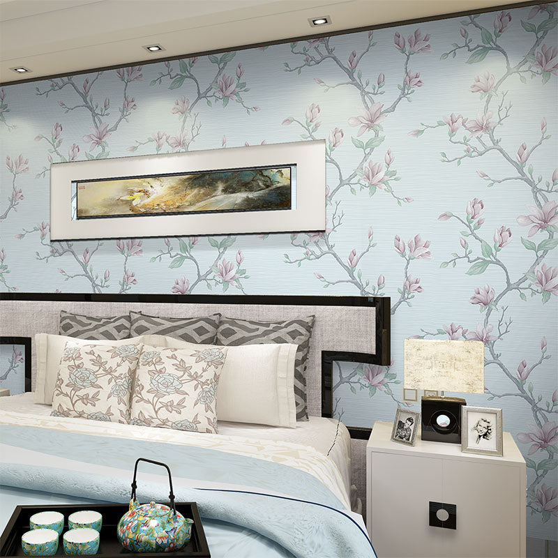 Blooming Plum Flower Wallpaper Farmhouse Smooth Wall Art for Home Decor, Pastel Color