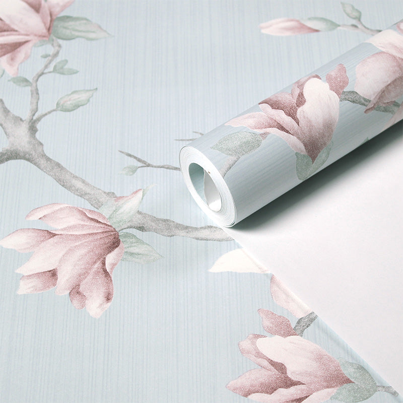 Blooming Plum Flower Wallpaper Farmhouse Smooth Wall Art for Home Decor, Pastel Color