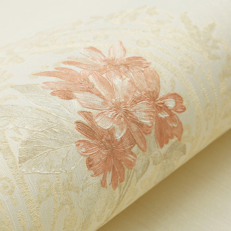 Apricot Flower Wallpaper Roll Country Style 3D Embossed Wall Covering in Soft Color