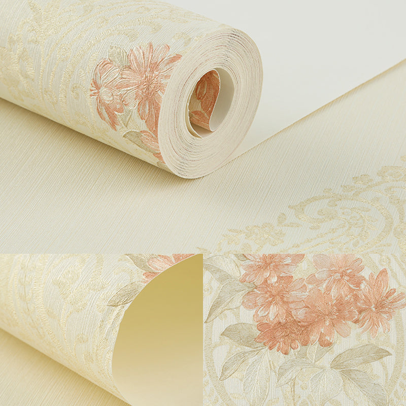Apricot Flower Wallpaper Roll Country Style 3D Embossed Wall Covering in Soft Color