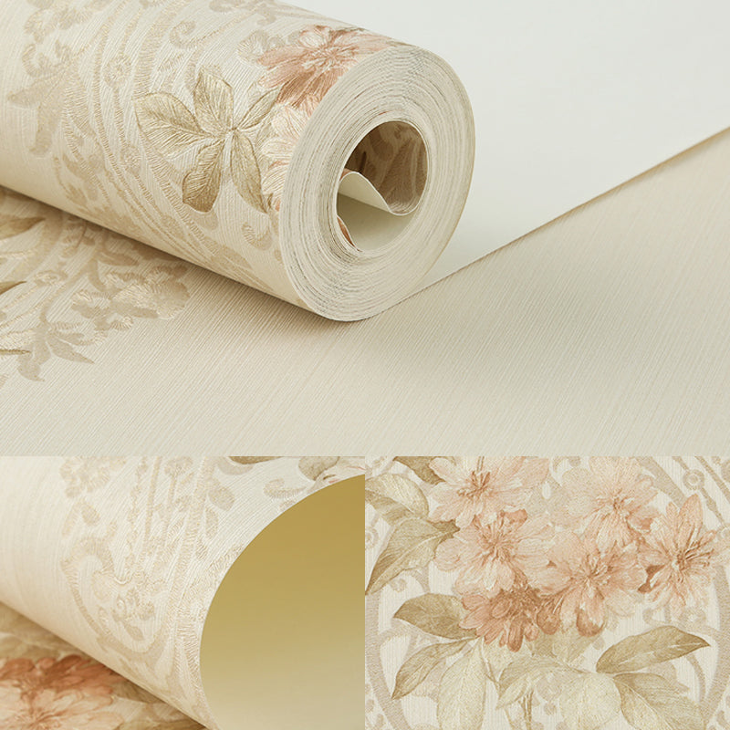 Apricot Flower Wallpaper Roll Country Style 3D Embossed Wall Covering in Soft Color