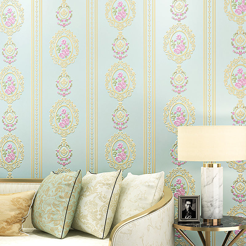 Unpasted Wallpaper Roll Rustic Non-Woven Wall Decor with Stripe and Peony Pattern, 57.1-sq ft