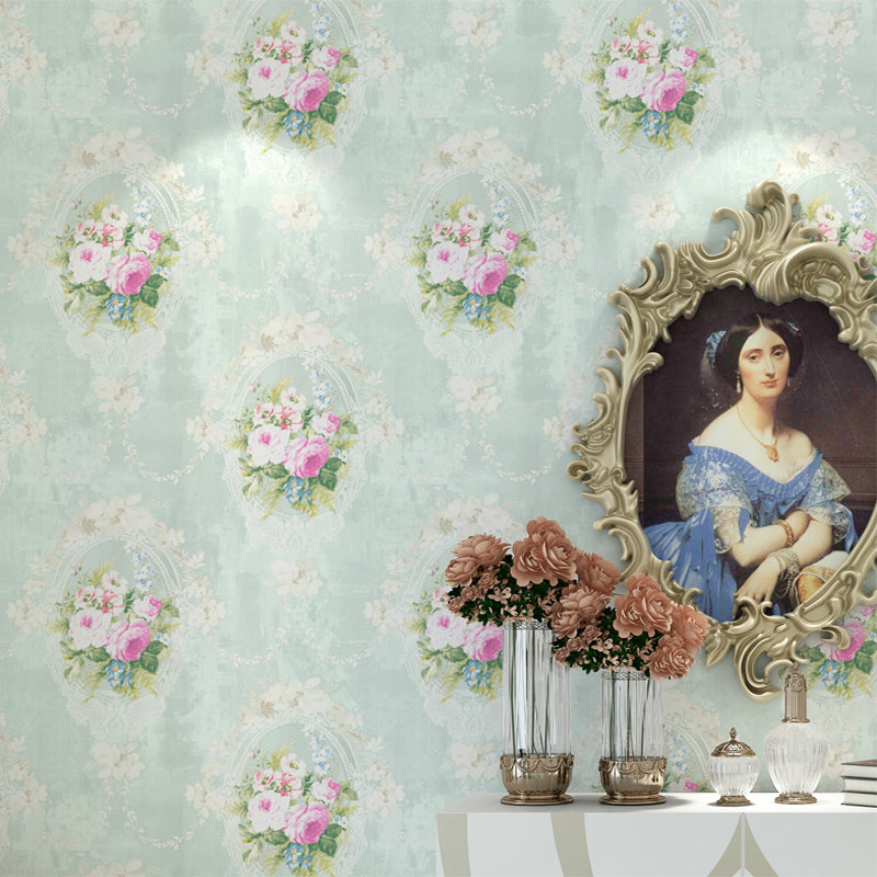 Rustic Style Peonies Wallpaper in Pastel Color Stain Resistant Wall Art for Home Decor