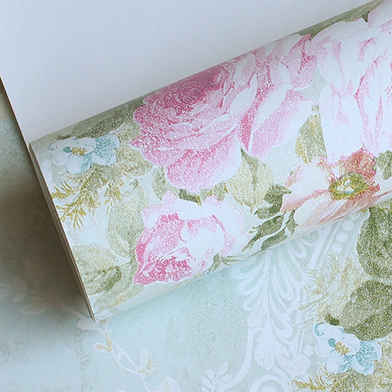 Rustieke stijl pioenrozenbehang in pastelkleur Vlekbestendige muurkunst voor woondecoratie
