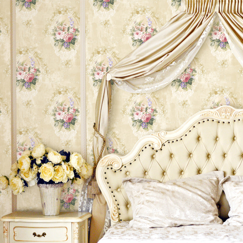 Rustic Style Peonies Wallpaper in Pastel Color Stain Resistant Wall Art for Home Decor