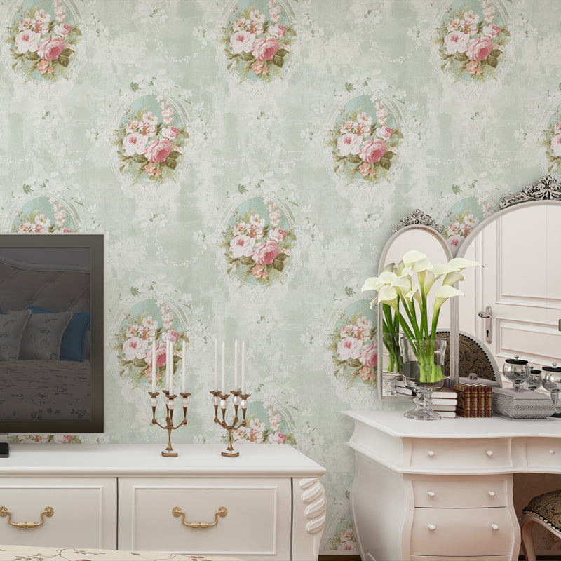 Rustic Style Peonies Wallpaper in Pastel Color Stain Resistant Wall Art for Home Decor