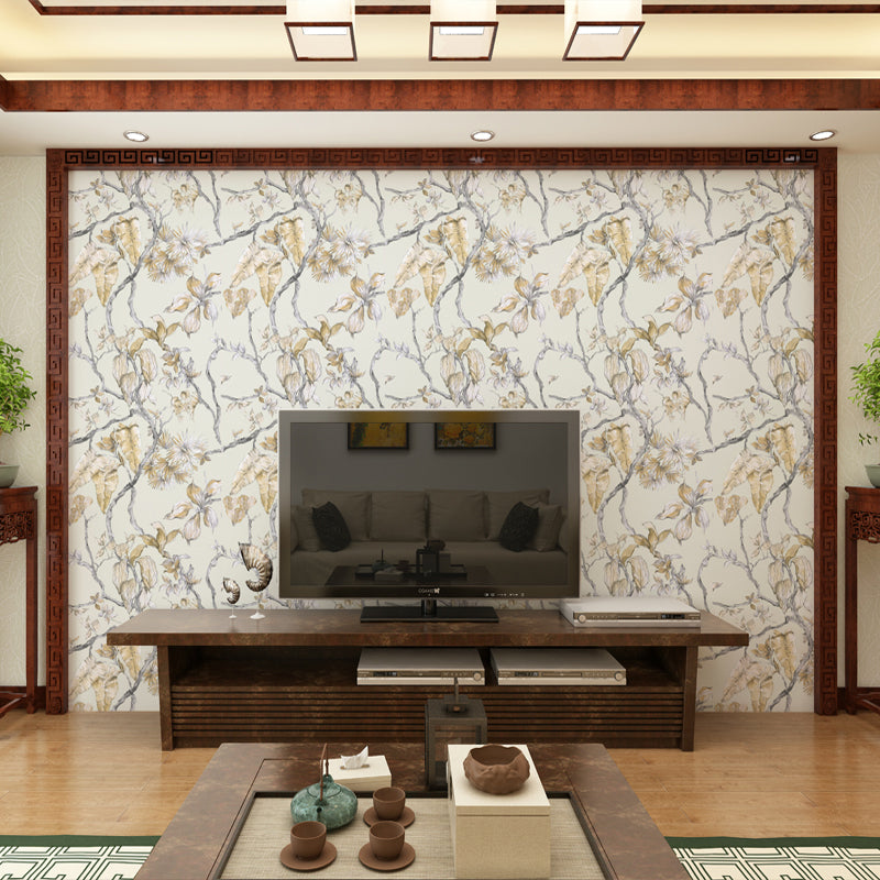 Flower Branch Wallpaper Cottage Moisture-Resistant Living Room Wall Decor, 57.1-sq ft