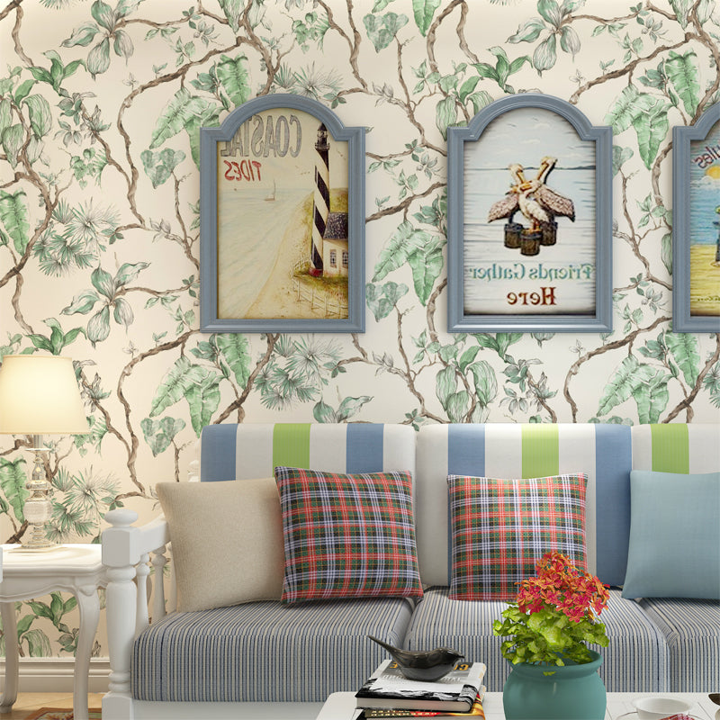 Flower Branch Wallpaper Cottage Moisture-Resistant Living Room Wall Decor, 57.1-sq ft