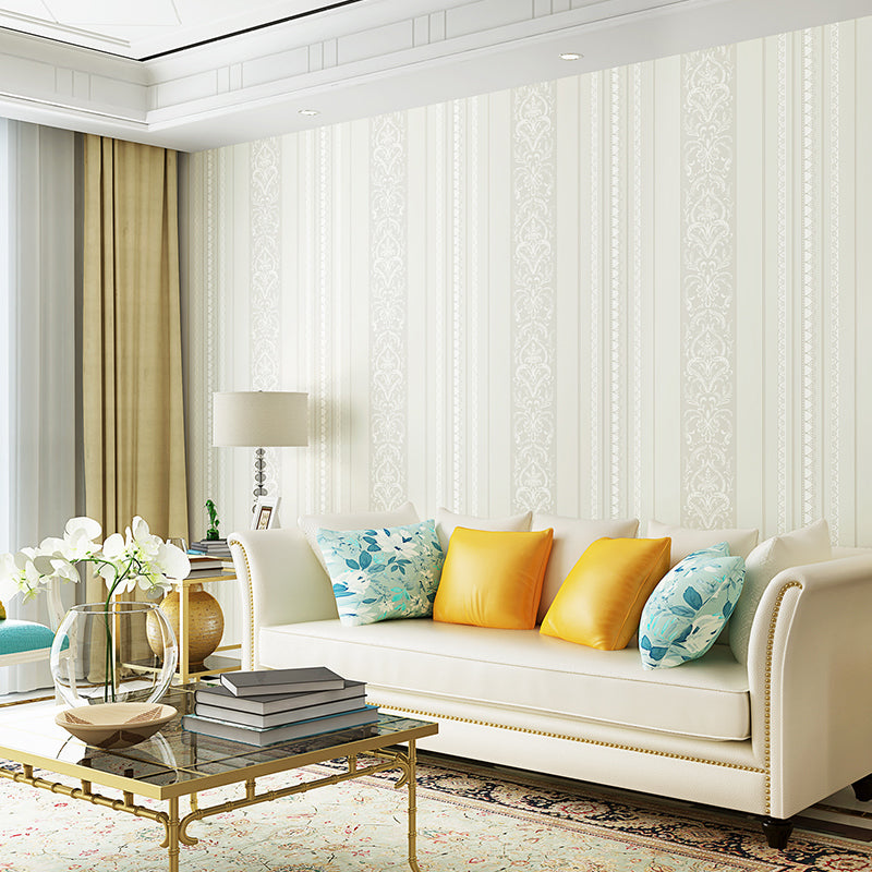 Medallion and Stripe Wallpaper Pastel Color Vintage Wall Covering for Accent Wall
