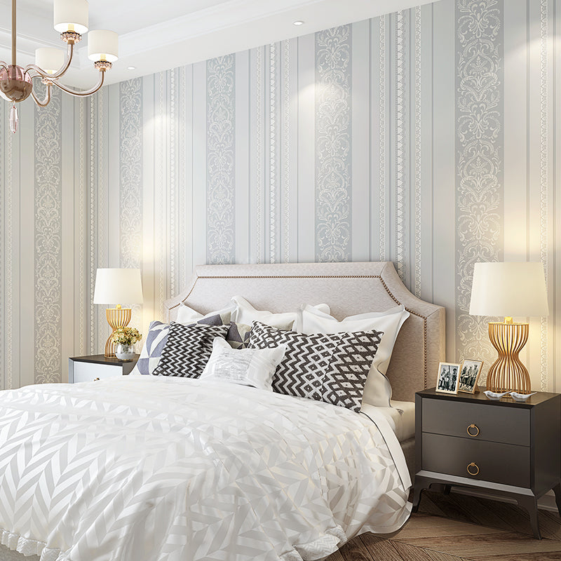 Medallion and Stripe Wallpaper Pastel Color Vintage Wall Covering for Accent Wall