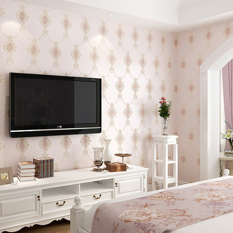 Self-Adhesive Damask Wallpaper Non-Woven Cloth Retro Style Wall Covering for Bedroom, Removable