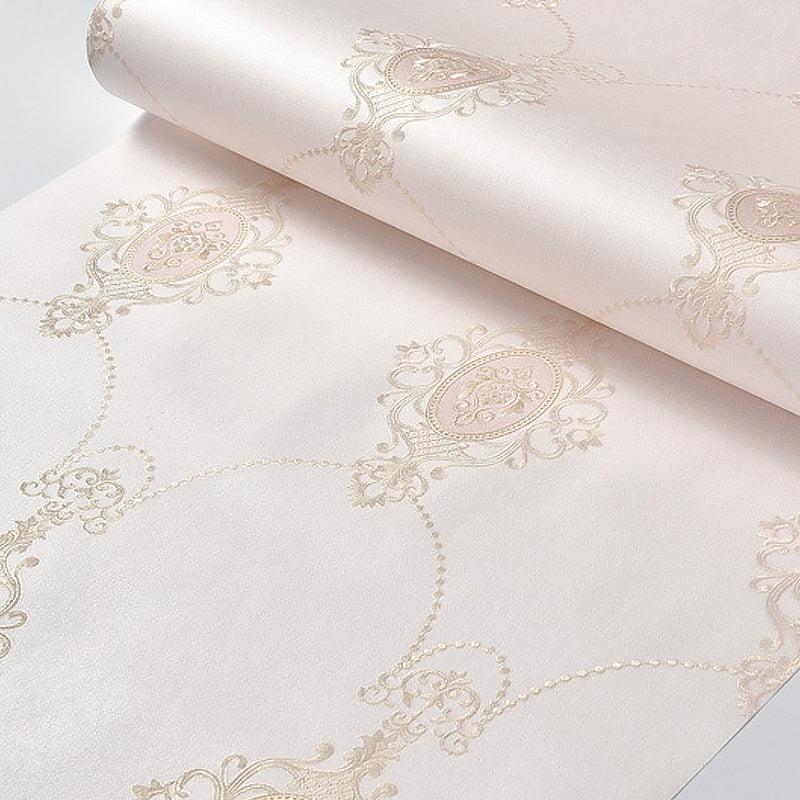 Self-Adhesive Damask Wallpaper Non-Woven Cloth Retro Style Wall Covering for Bedroom, Removable