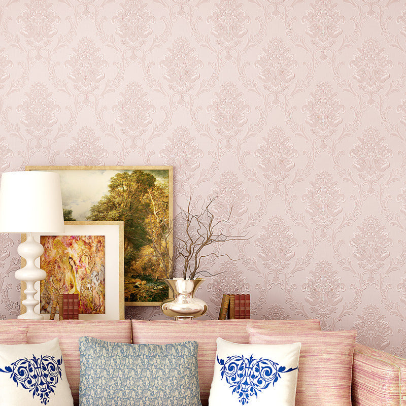 Damask Flower Adhesive Wallpaper Nostalgic 3D Embossed Wall Art with Removable Design