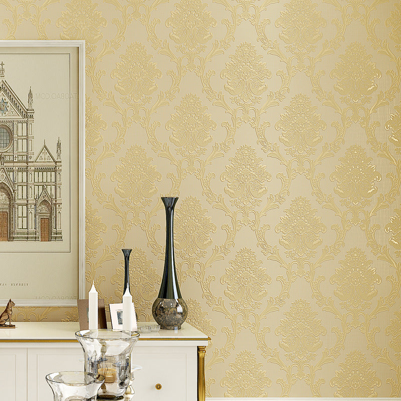 Damask Flower Adhesive Wallpaper Nostalgic 3D Embossed Wall Art with Removable Design
