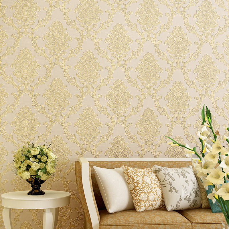 Damask Flower Adhesive Wallpaper Nostalgic 3D Embossed Wall Art with Removable Design