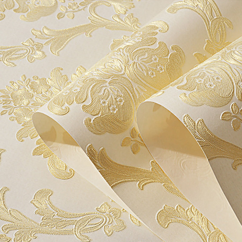 Damask Flower Adhesive Wallpaper Nostalgic 3D Embossed Wall Art with Removable Design