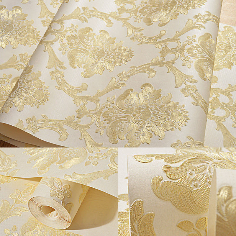 Damask Flower Adhesive Wallpaper Nostalgic 3D Embossed Wall Art with Removable Design