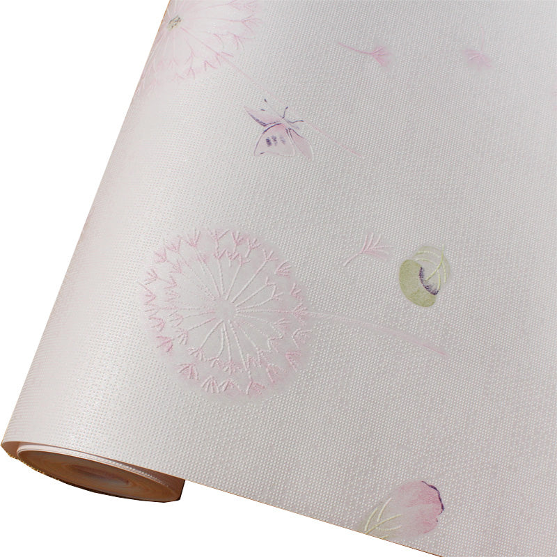Plants Dandelion and Butterfly Wallpaper Novelty Non-Woven Fabric Wall Decor in Light Color