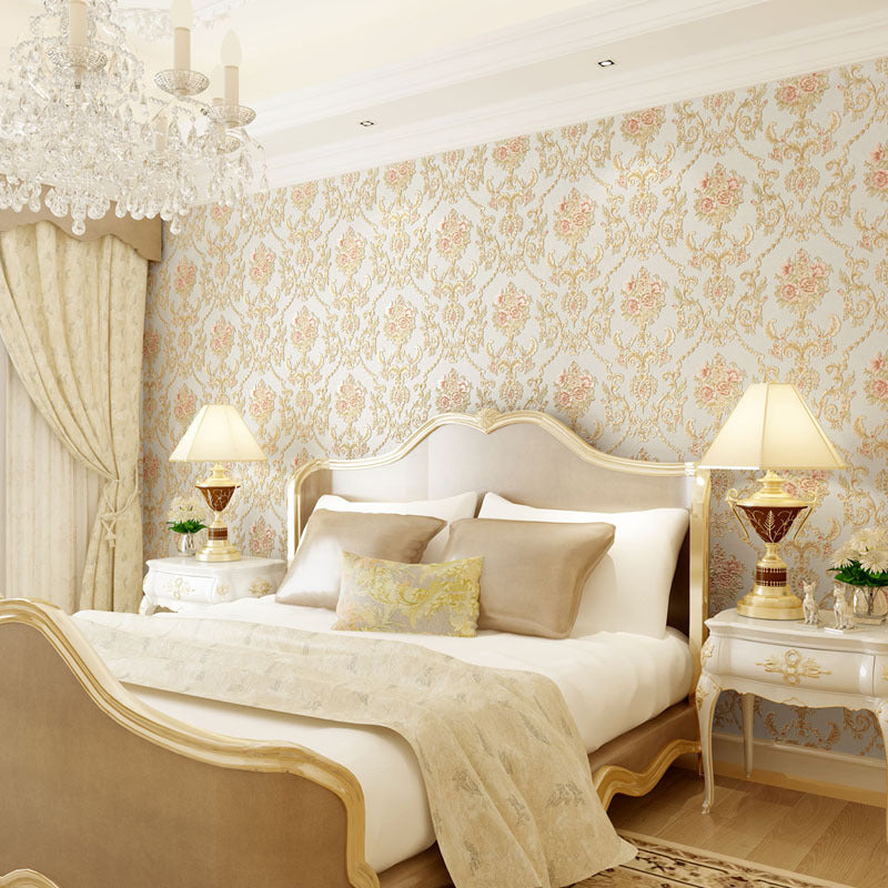 Removable Peony Flower Wallpaper Farmhouse Non-Woven Fabric Wall Art in Pastel Color, Self-Stick