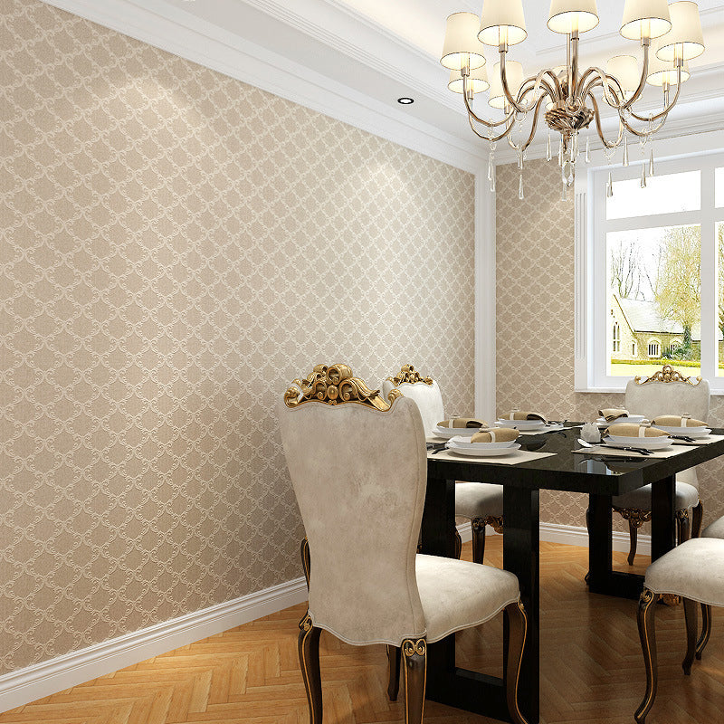 Retro Lattice Patterned Wallpaper Soft Color Scroll Frame Wall Art for Dining Room