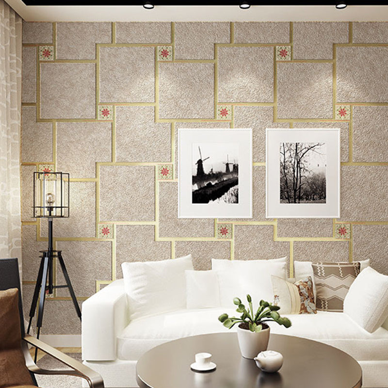 Geometric Dark Color Wallpaper Squares Moisture Resistant Wall Decor for Living Room