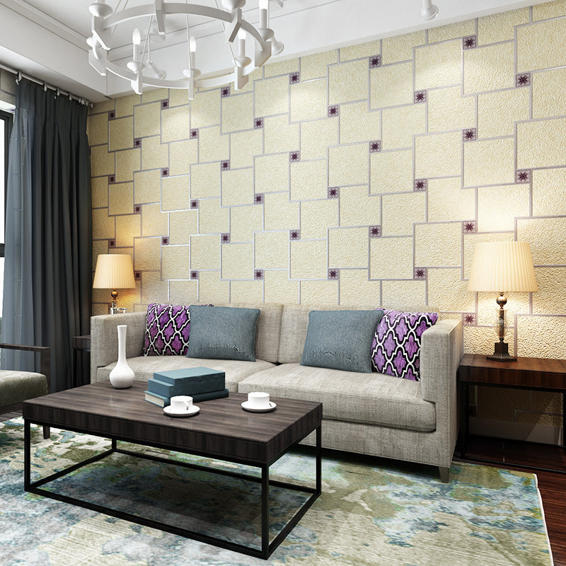 Geometric Dark Color Wallpaper Squares Moisture Resistant Wall Decor for Living Room