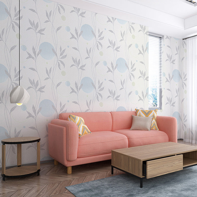 Wall Decor Rustic Leaf and Bubble Teenage Soft Color Wallpaper for Bedroom, Non-Pasted