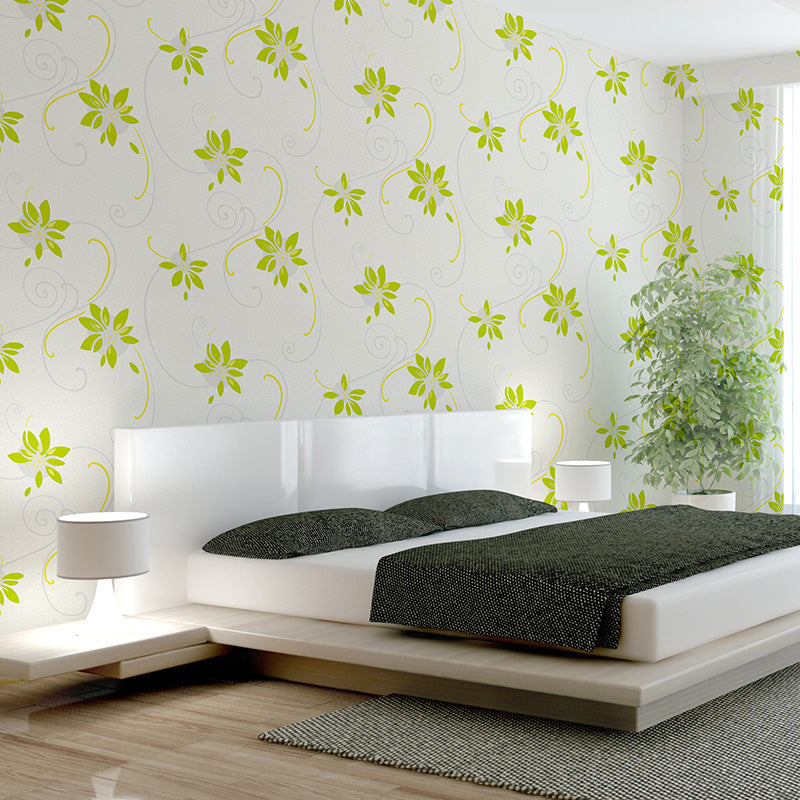 Farmhouse Pastel Color Flock Wallpaper Embossed Swirling Flower Non-Pasted Wall Art