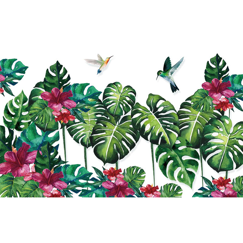 Tropical Monstera Plant Leaf Murals Purple-Green Stain Resistant Wall Art for Home