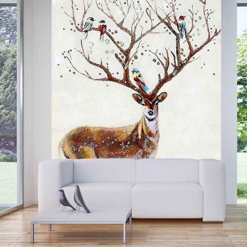 Modern Sika Deer Wall Murals for Decoration, Customize Size Available Wall Art in Brown