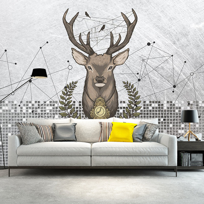 Washable Deer Wallpaper Murals Contemporary Non-Woven Wall Covering, Made to Measure