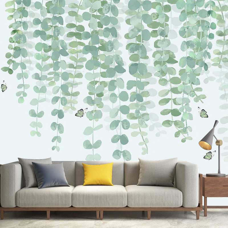 Modern Willow Branch Wall Mural Decal in Green and White Home Wall Decor, Full Size