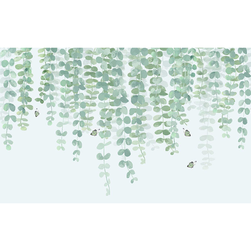 Modern Willow Branch Wall Mural Decal in Green and White Home Wall Decor, Full Size