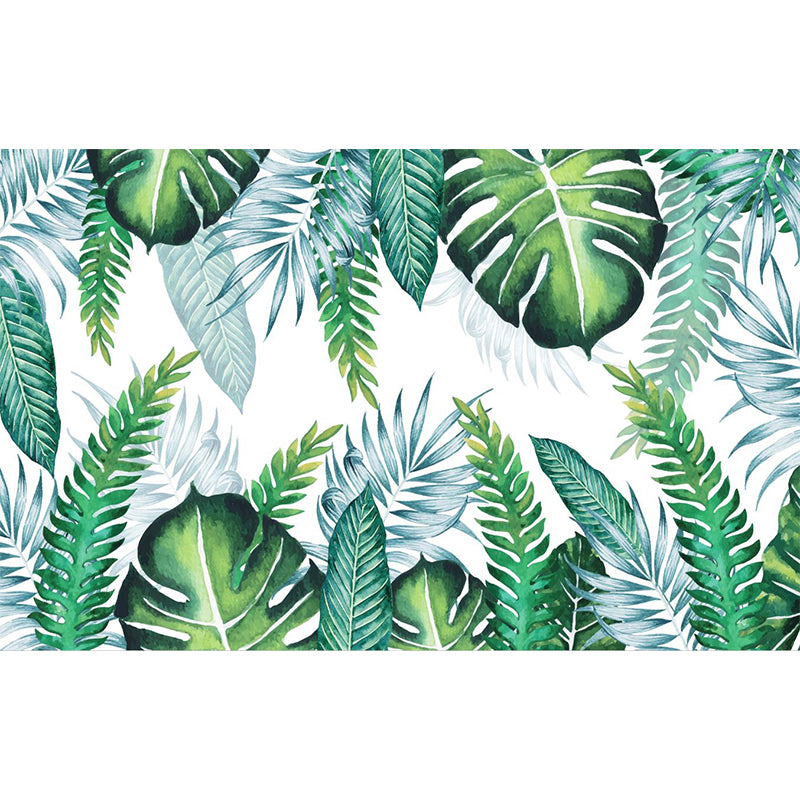 Green Leaves Mural Decal Plant Tropical Moisture Resistant Wall Covering for Bedroom