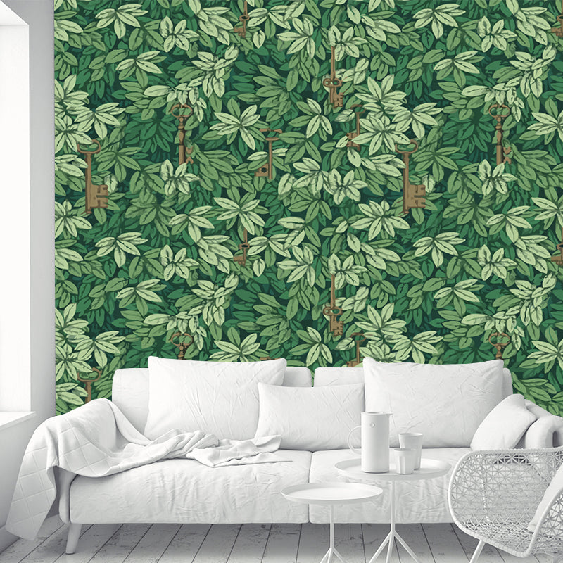 Green Botanix Murals Wallpaper Leaves Modern Moisture Resistant Wall Covering for Home