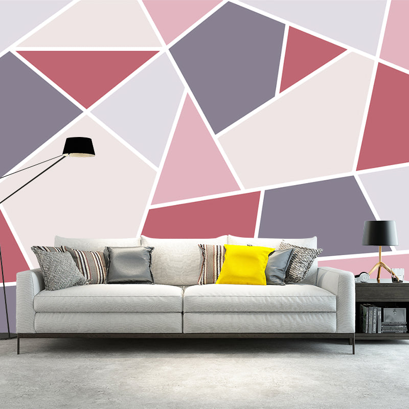 Full Size Geometry Wallpaper Mural Contemporary Tangram Wall Covering in Grey and Pink