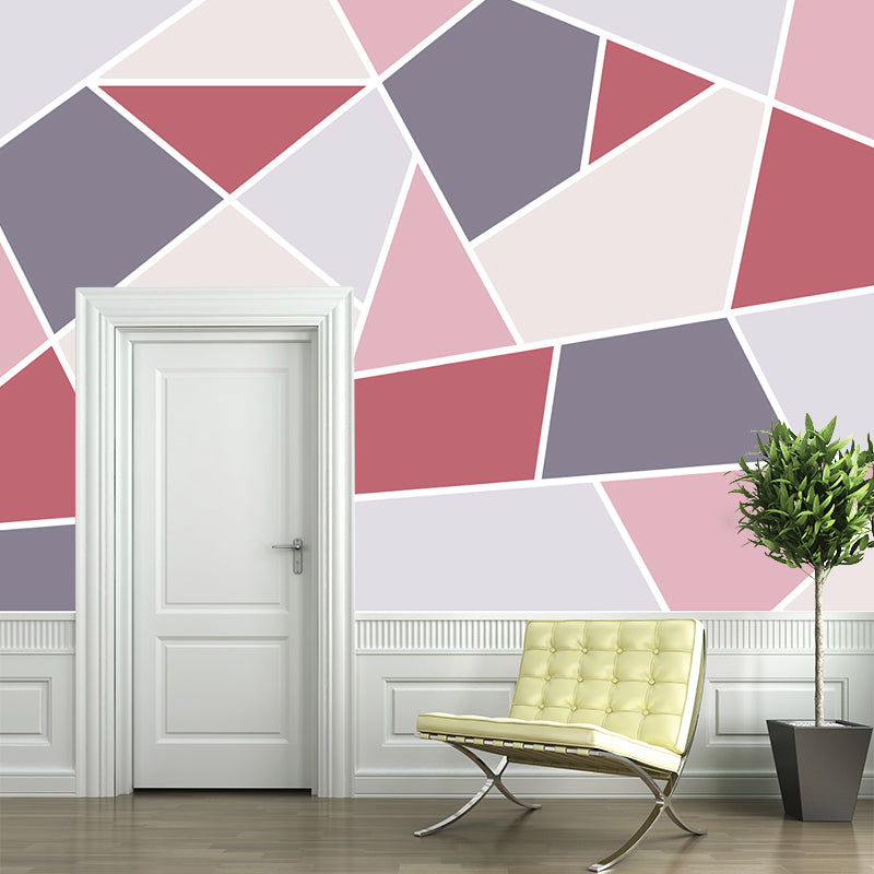 Full Size Geometry Wallpaper Mural Contemporary Tangram Wall Covering in Grey and Pink
