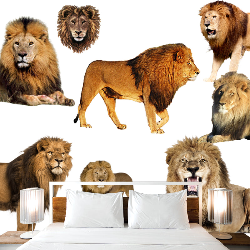 Contemporary Lions Murals Non-Woven Fabric Washable Brown Wall Covering for Accent Wall