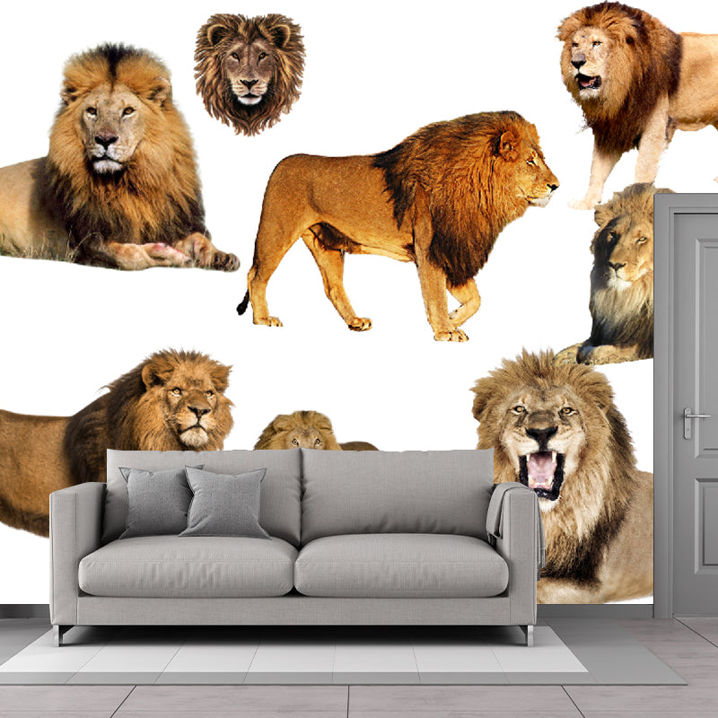 Contemporary Lions Murals Non-Woven Fabric Washable Brown Wall Covering for Accent Wall